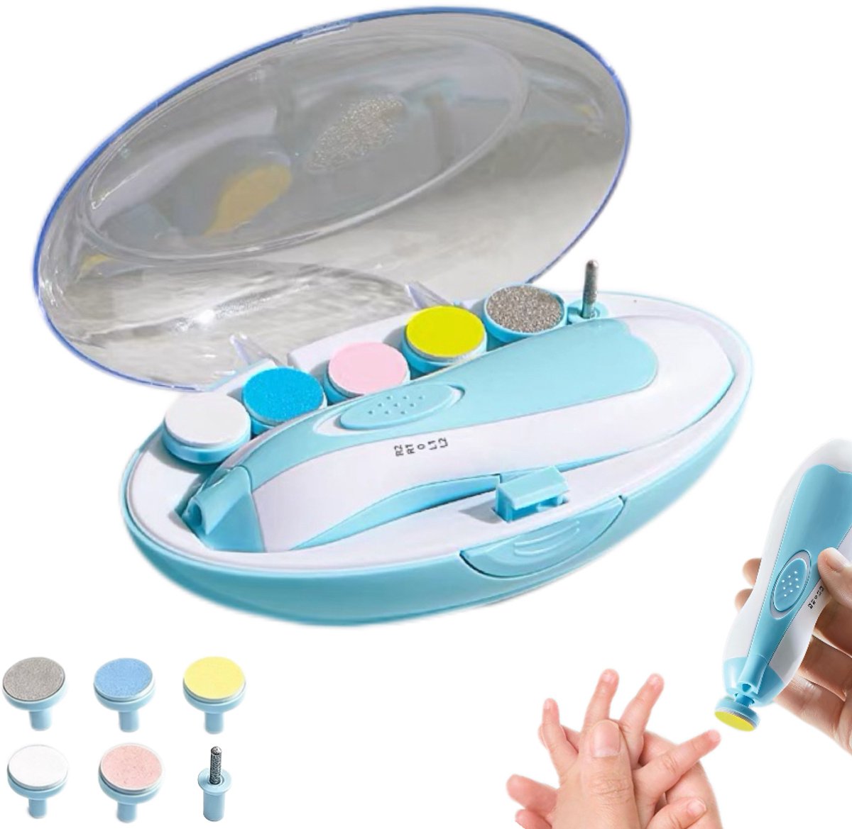 Elektrische Baby Nagelvijl , 6‑in‑1 - Nagelverzorgingsset voor baby's met LED‑verlichting - Veilige Elektrische Nagelvijl voor pasgeborenen, peuters en volwassenen