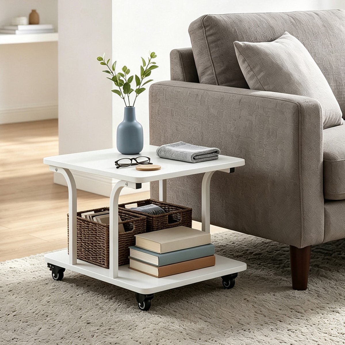 EGGREE Printertafel met wieltjes - rolcontainer - opbergkastje - bureau 60 x 50 x 38 cm