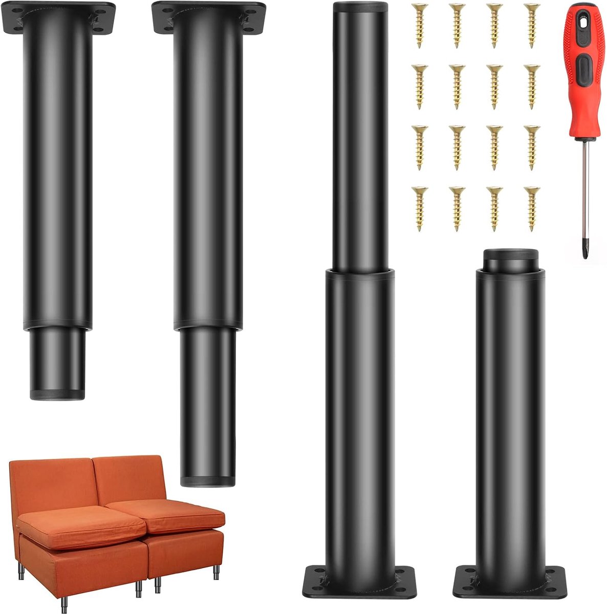 Set of 4 Adjustable Furniture Legs, 18-33 cm, Metal Bed Base Height, Robust Cabinet Legs, Maximum Load 400 kg - ShopVlot