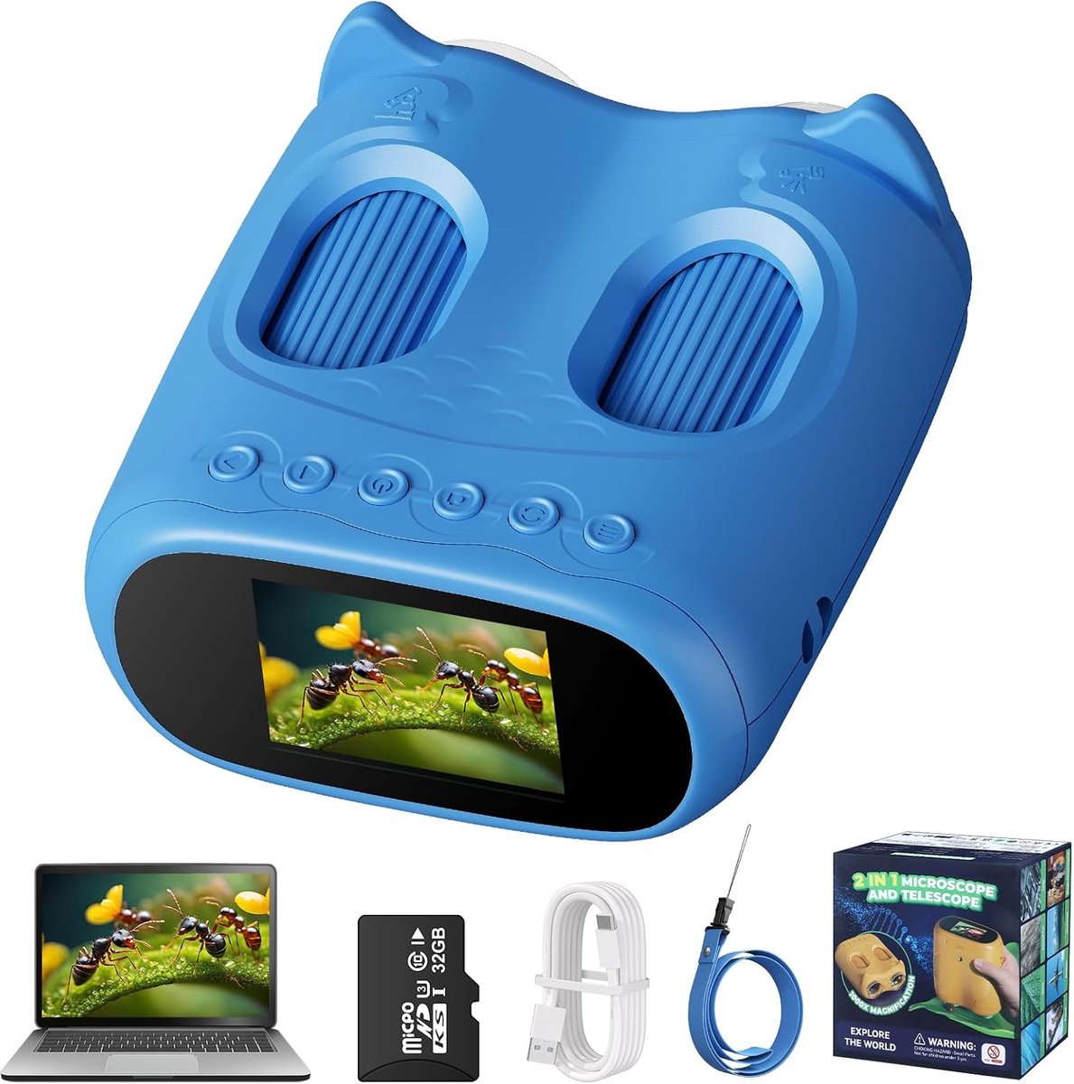 2-in-1 microscoop voor kinderen en telescoop, digitale microscoop voor kinderen met 32 GB kaart, 1000 x draagbare - ShopVlot