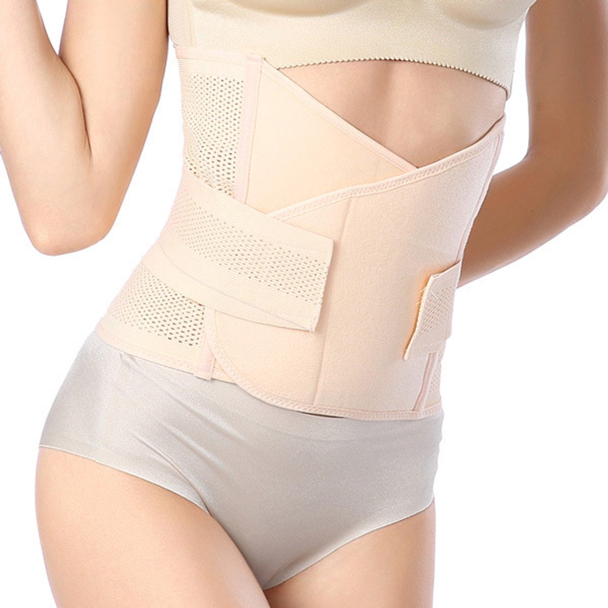 Postpartum steunband, postpartum herstel- en vormgevende buikband, met taille-expander, verstelbaar, ademend, maakt de buik platter, helpt bij het herstel na de bevalling,Beige,110cm