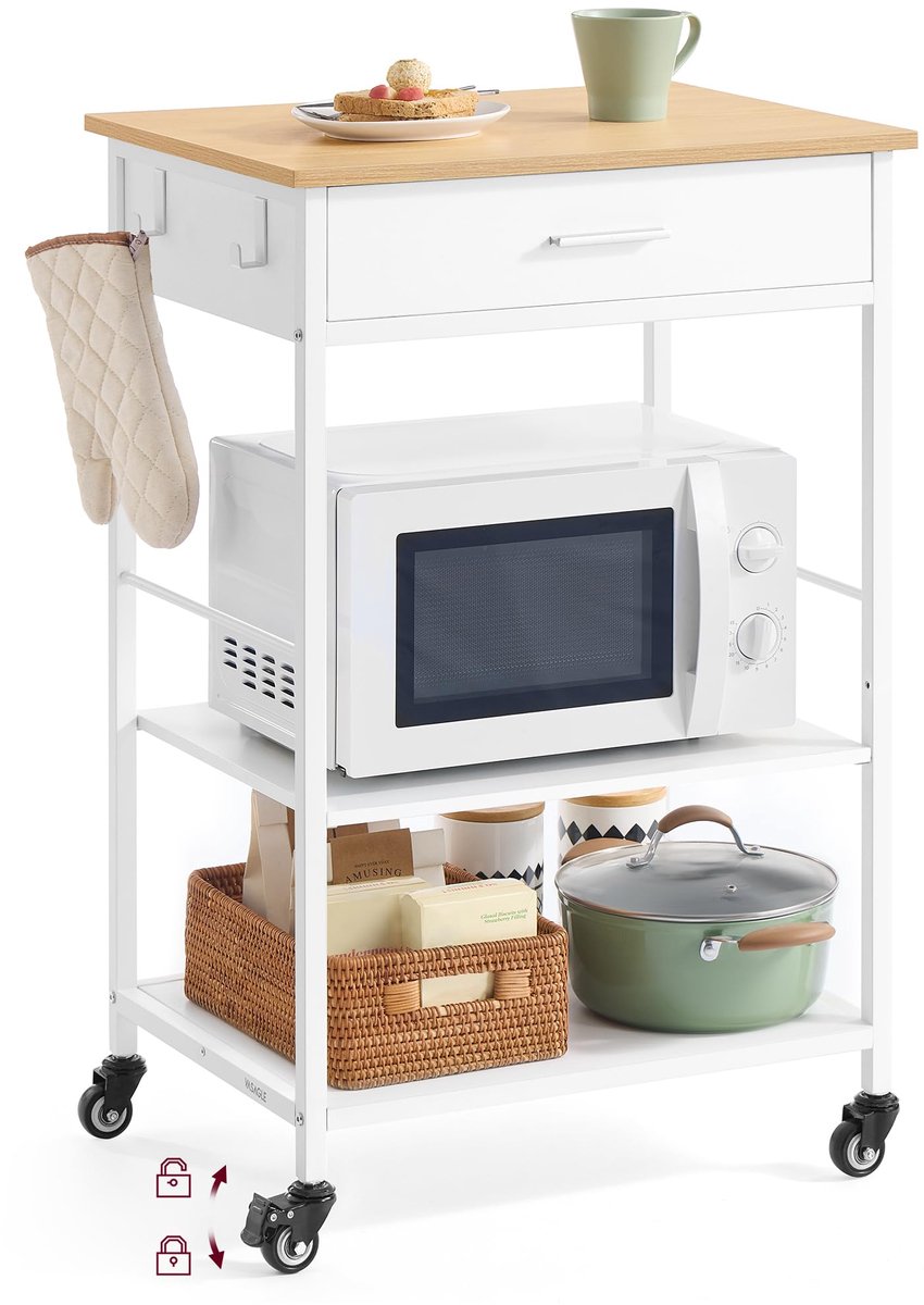 Famanu – Keukentrolley, serveerwagen met lade en 2 planken, afmetingen 45 x 60 x 90 cm, ideaal voor gebruik in de keuken