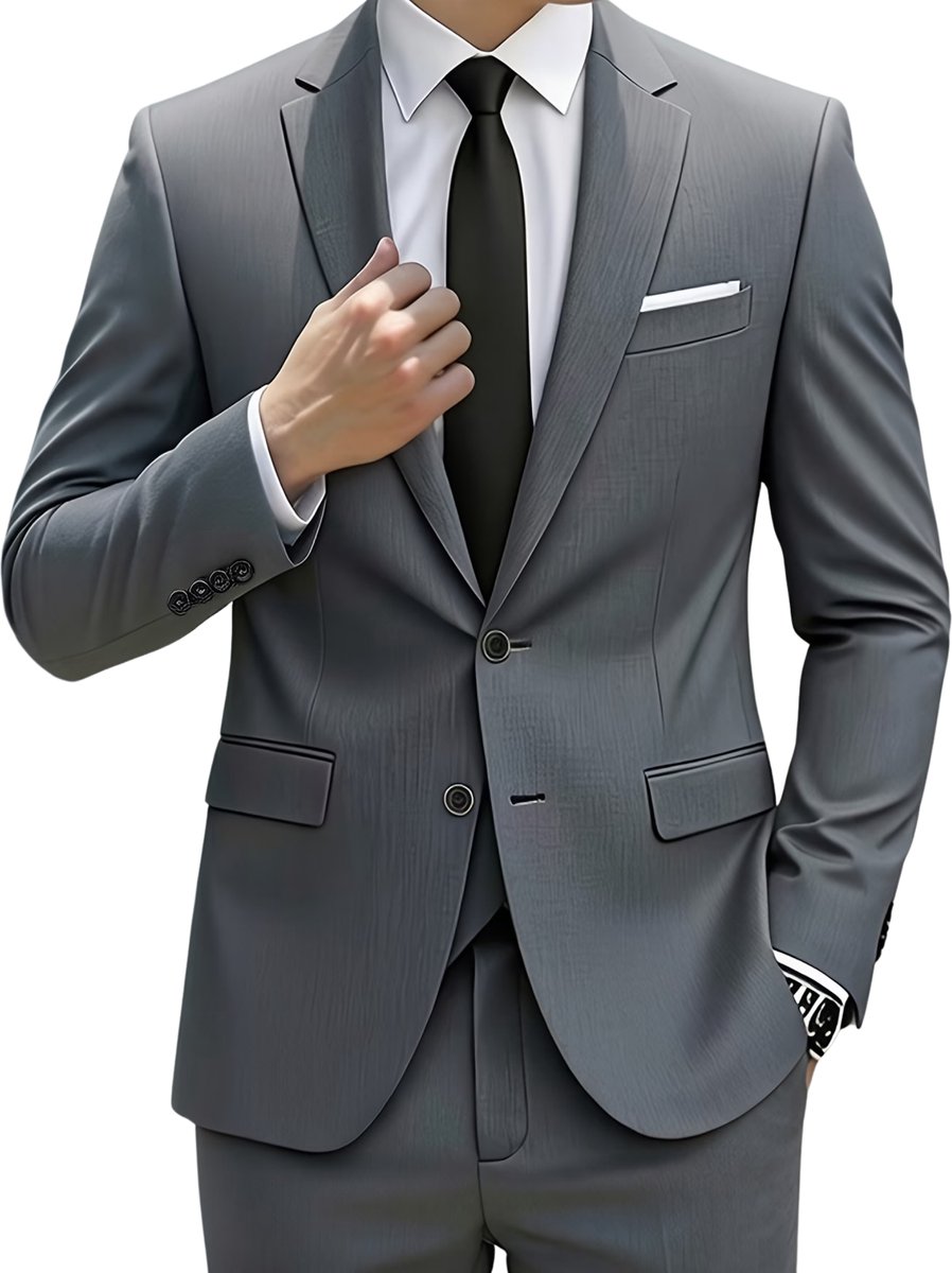 Currero 3 Delig Herenpak Met Overhemd - Suit 2 Delig - Tailored Fit Kostuum - Business Pak - Trouwpak - Smoking - Tuxedo Stijl - Bruiloft, Kantoor & Feest - Grijs XL
