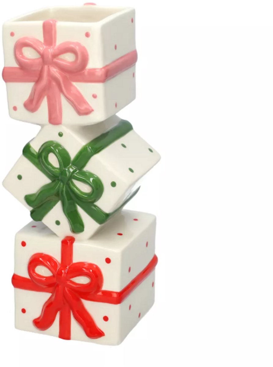 Kerst | Vaas Yule | Wit Groen Rood Roze | Duif | 23x10 cm