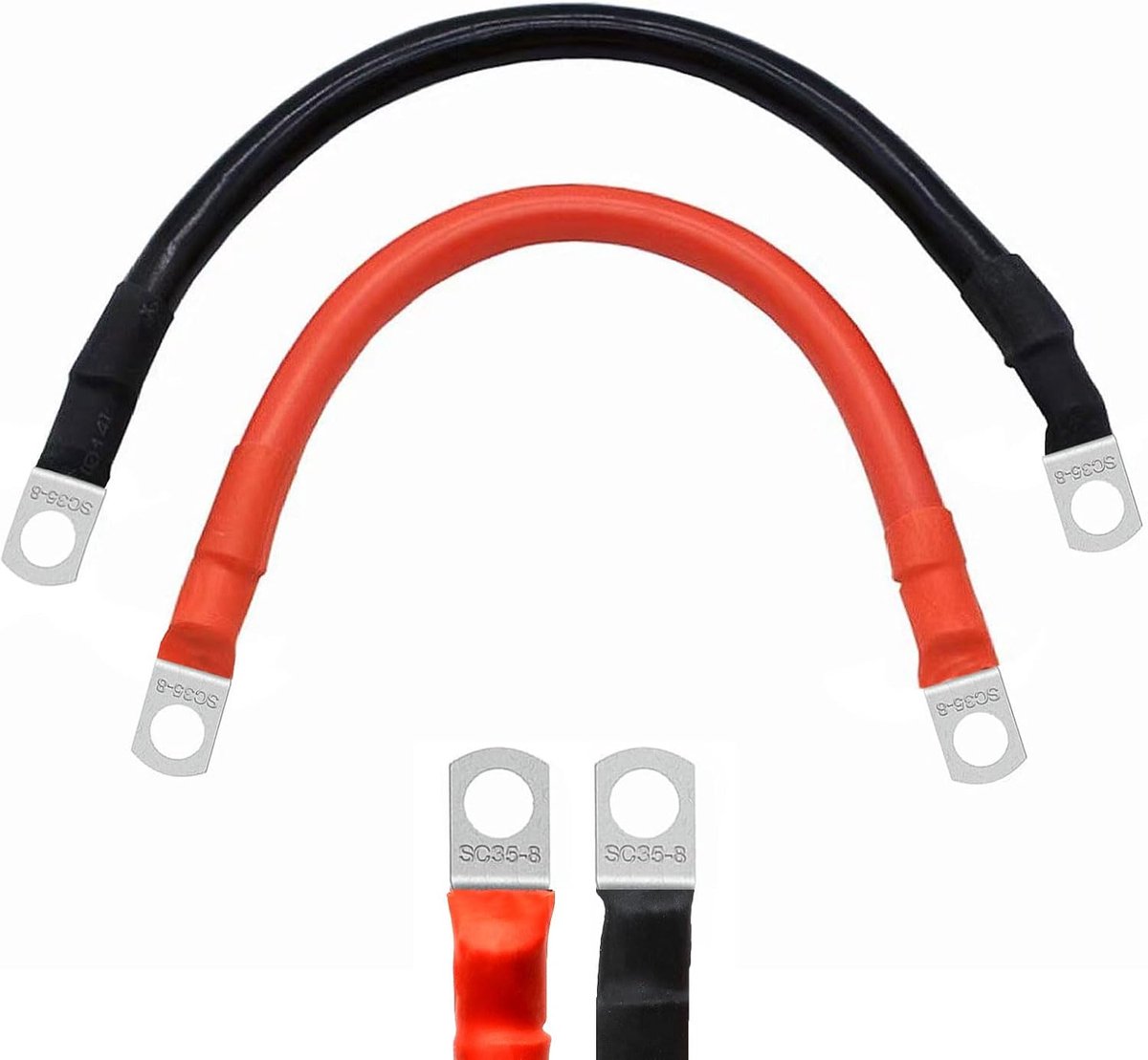 Battery Cable 35 mm² 30 cm Battery Cable 35 mm² with M8 Ring Terminals Battery Cable 12 V for Cars, Motorcycles, Solar - ShopVlot