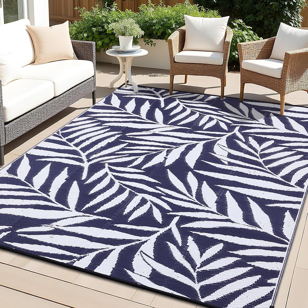 smiry Outdoor Rug, Waterproof Large Area Rugs UV Resistant Outdoor Rug, Reversible Plastic Straw Mat for Balcony - ShopVlot