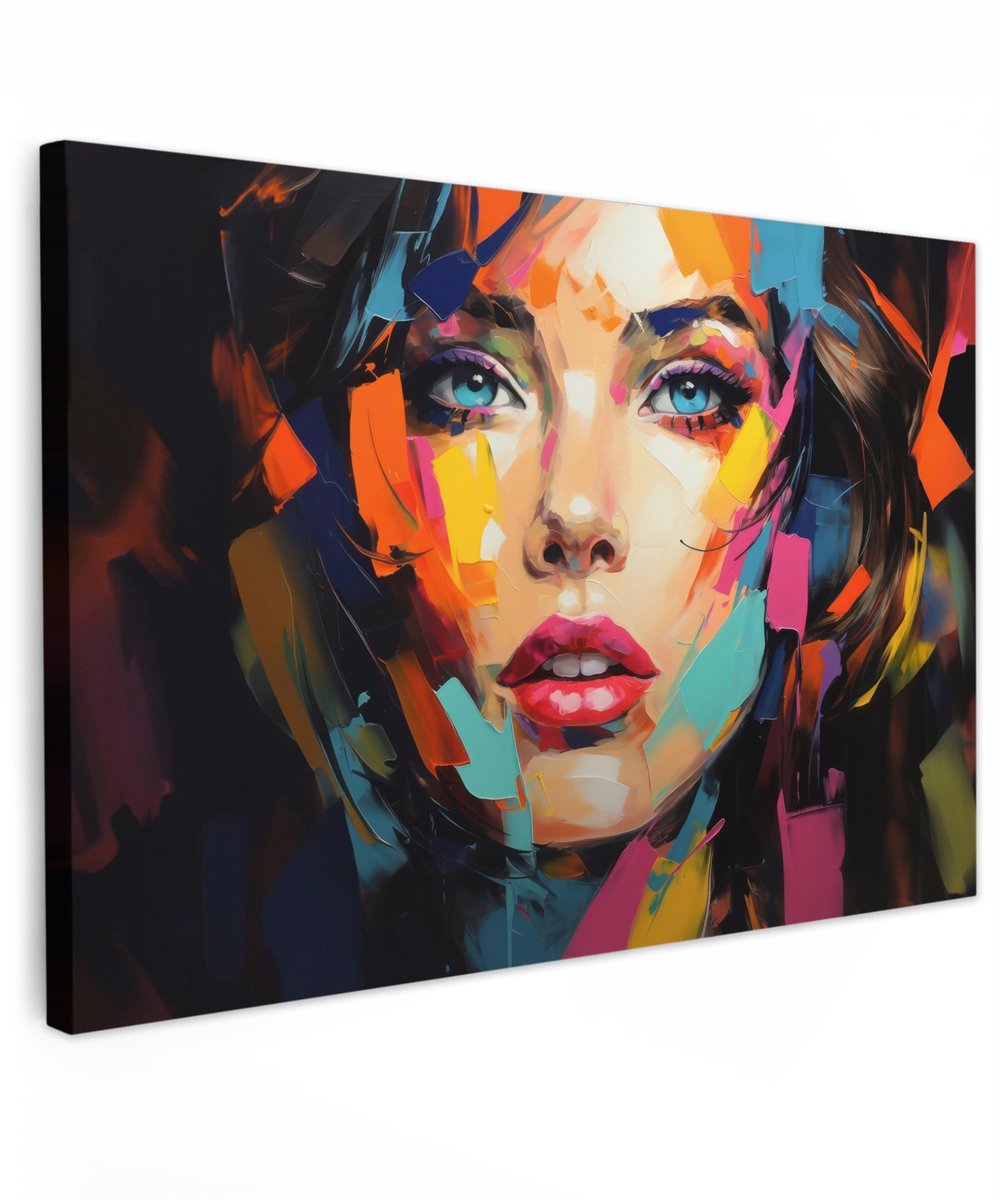 Famanu Canvas schilderij 120x80 cm voor kamerdecoratie, abstract portret kunstwerk Zwart