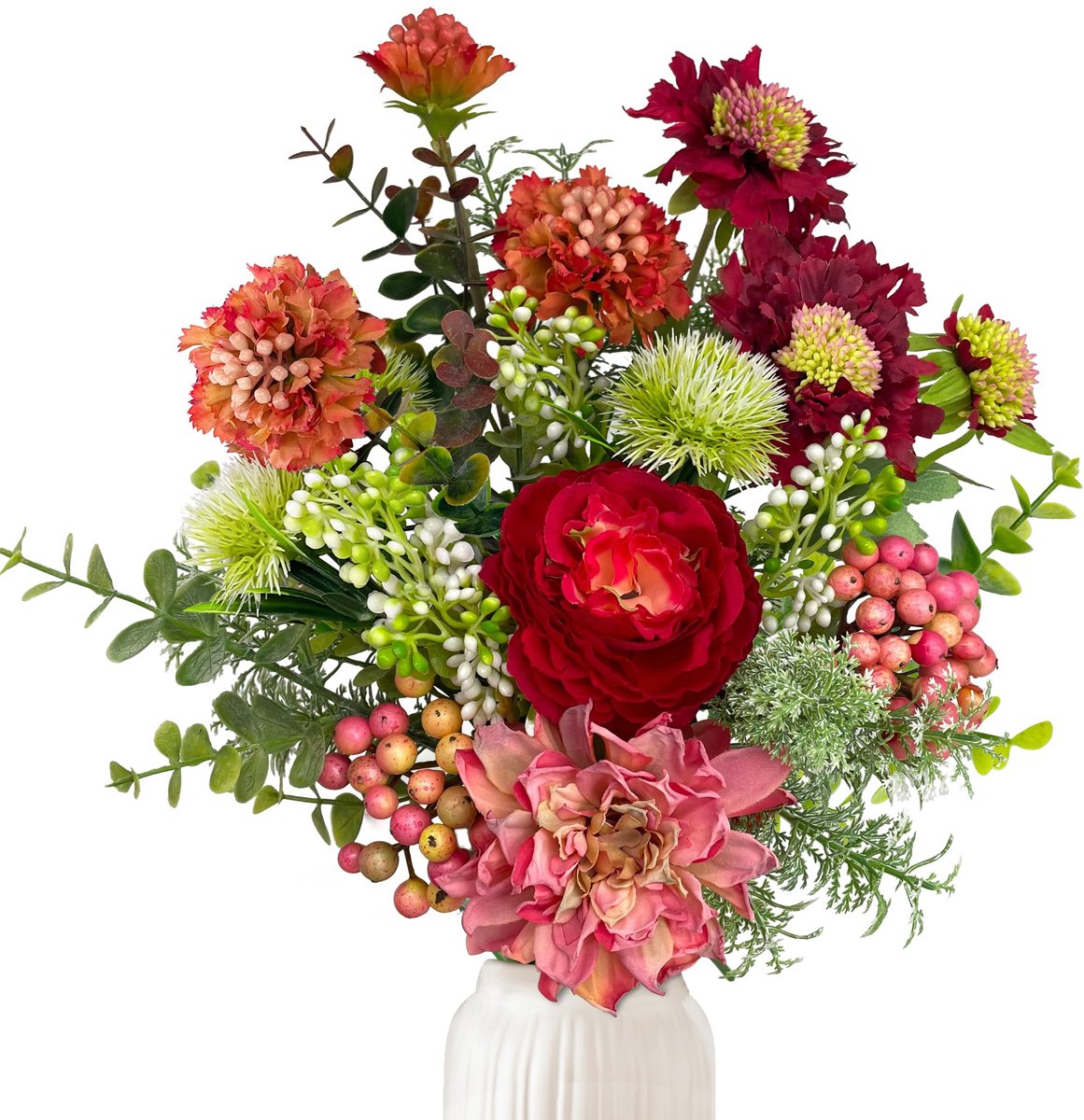 Famanu Kunstbloemen, rode zijden bloemen boeket voor tafeldecoratie en kerstversiering Rood