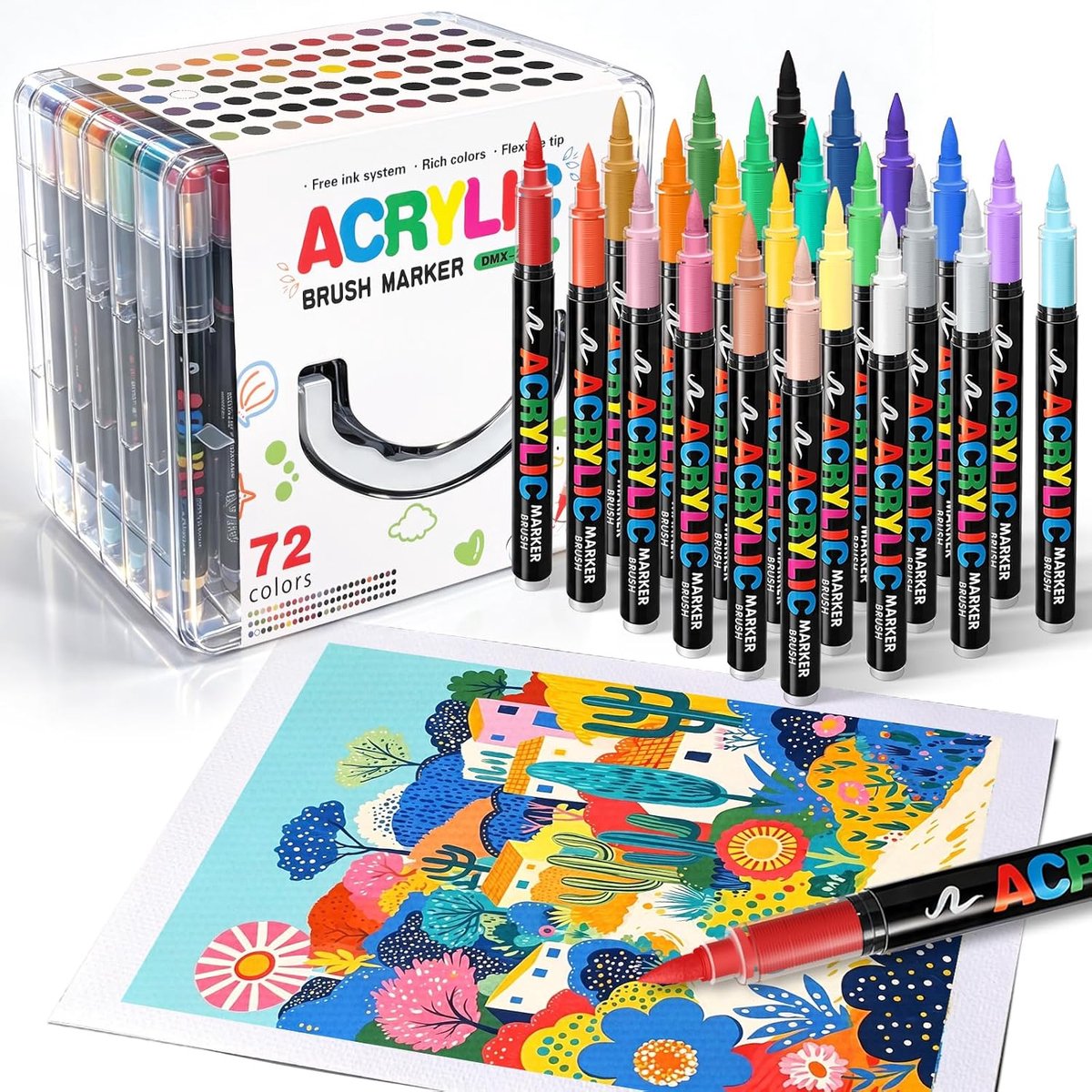 Sufdari Acrylmarkeerset, alcohol twin markers, 72 kleuren, beitel en fijne dubbele punt, alcoholmarker - ShopVlot