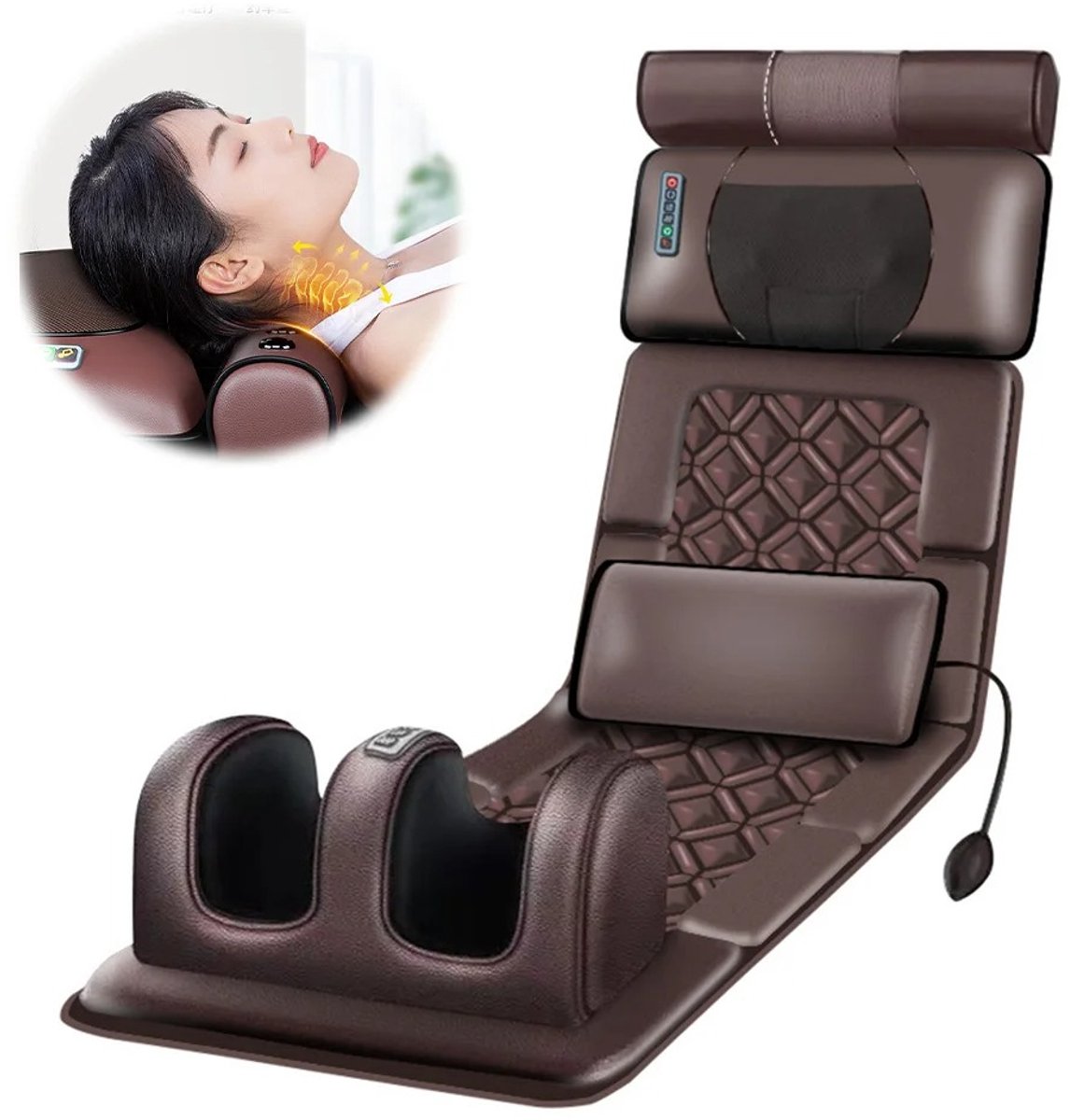 ITRONIQ Elektrische Massagemat Full Body 126 x 50 cm - Massage Mat Met Warmtefunctie - Nek Rug Benen & Voeten - 5 Modi - Bruin