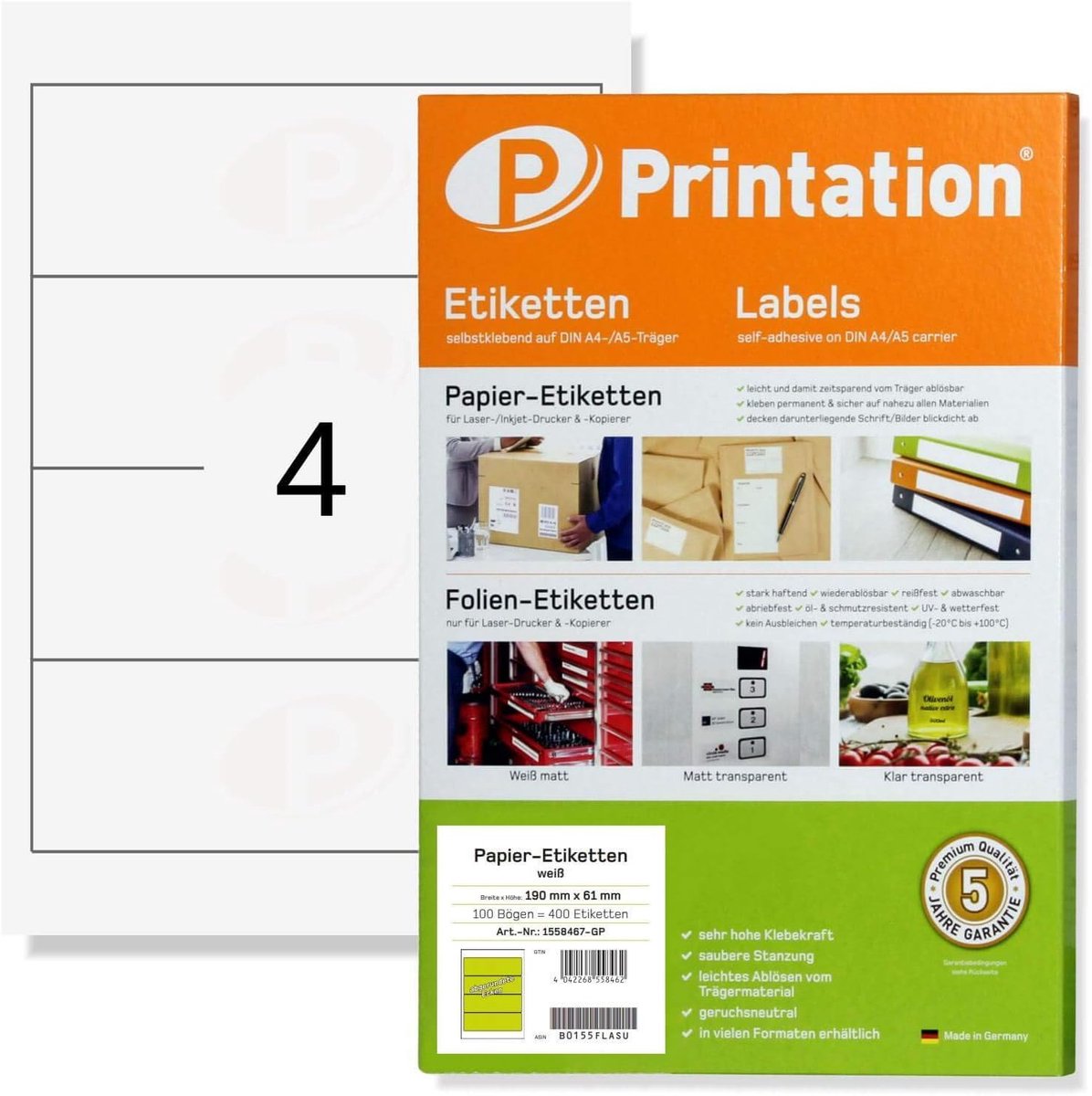 Bestandlabel 190 x 61 mm - zelfklevend wit - voor archivering - eenvoudig te printen - ShopVlot