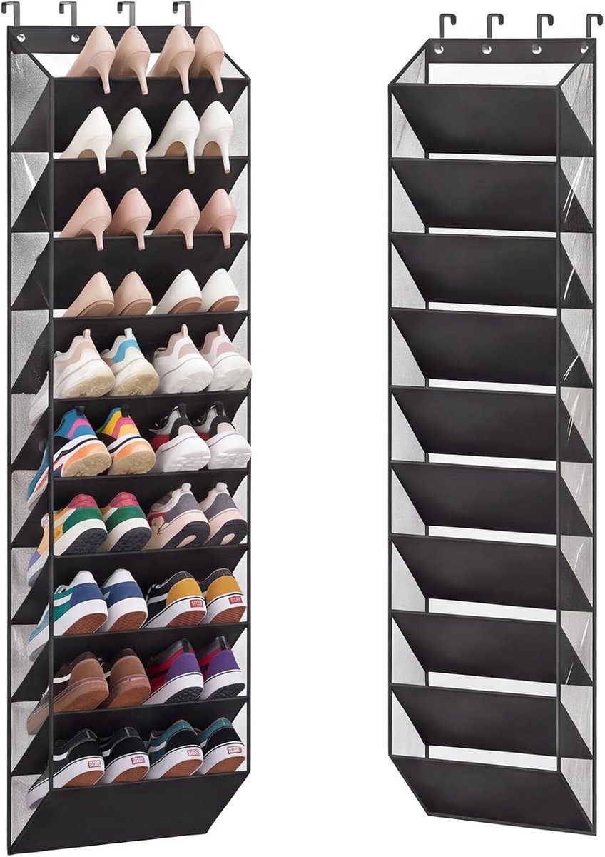 Schoenenrek hangend 10 diepe vakken - bamboestaven - ruimtebesparende schoenenopslag - ideaal voor 28 paar schoenen - ShopVlot