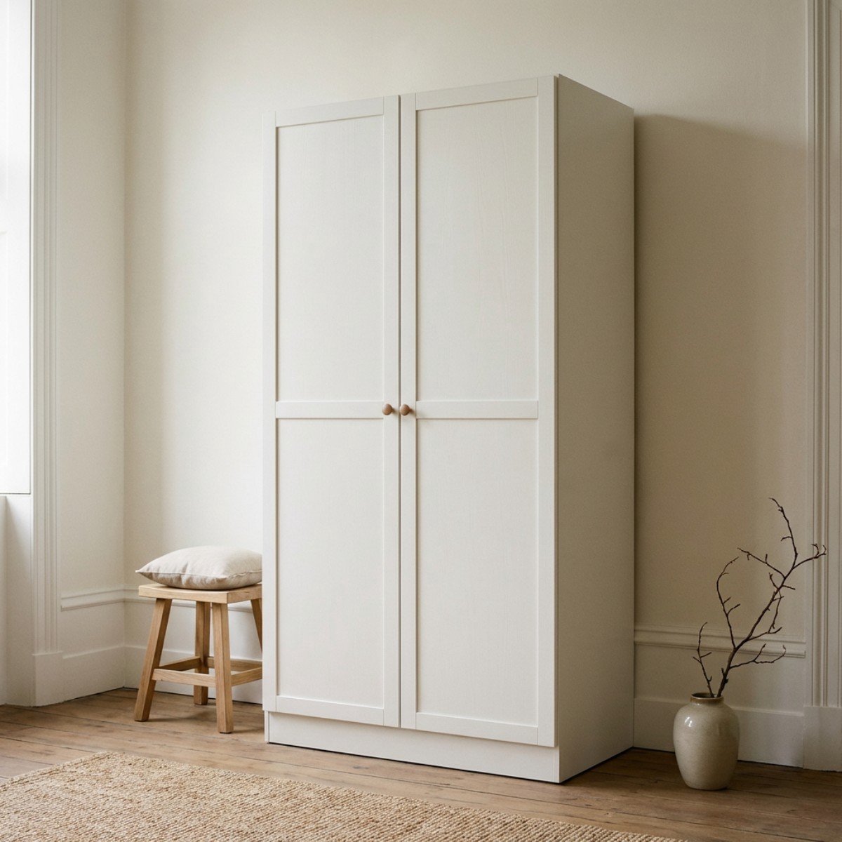 Kledingkast Slaapkamer Wit - 2-deurs - MDF - 98,5x62x200cm - Giga Living