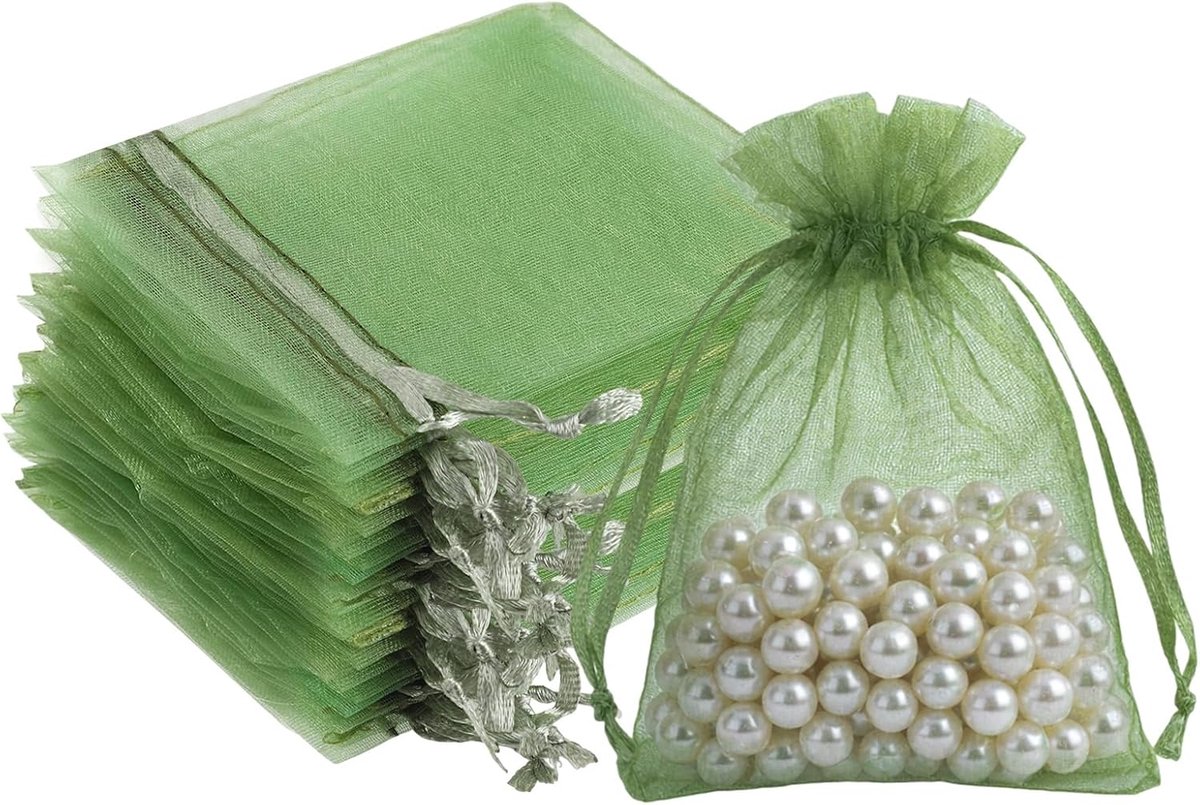 organzazakjes 7 x 9 cm - saliegroen - elegante geschenkzakjes - ideaal voor bruiloft en verjaardag - ShopVlot