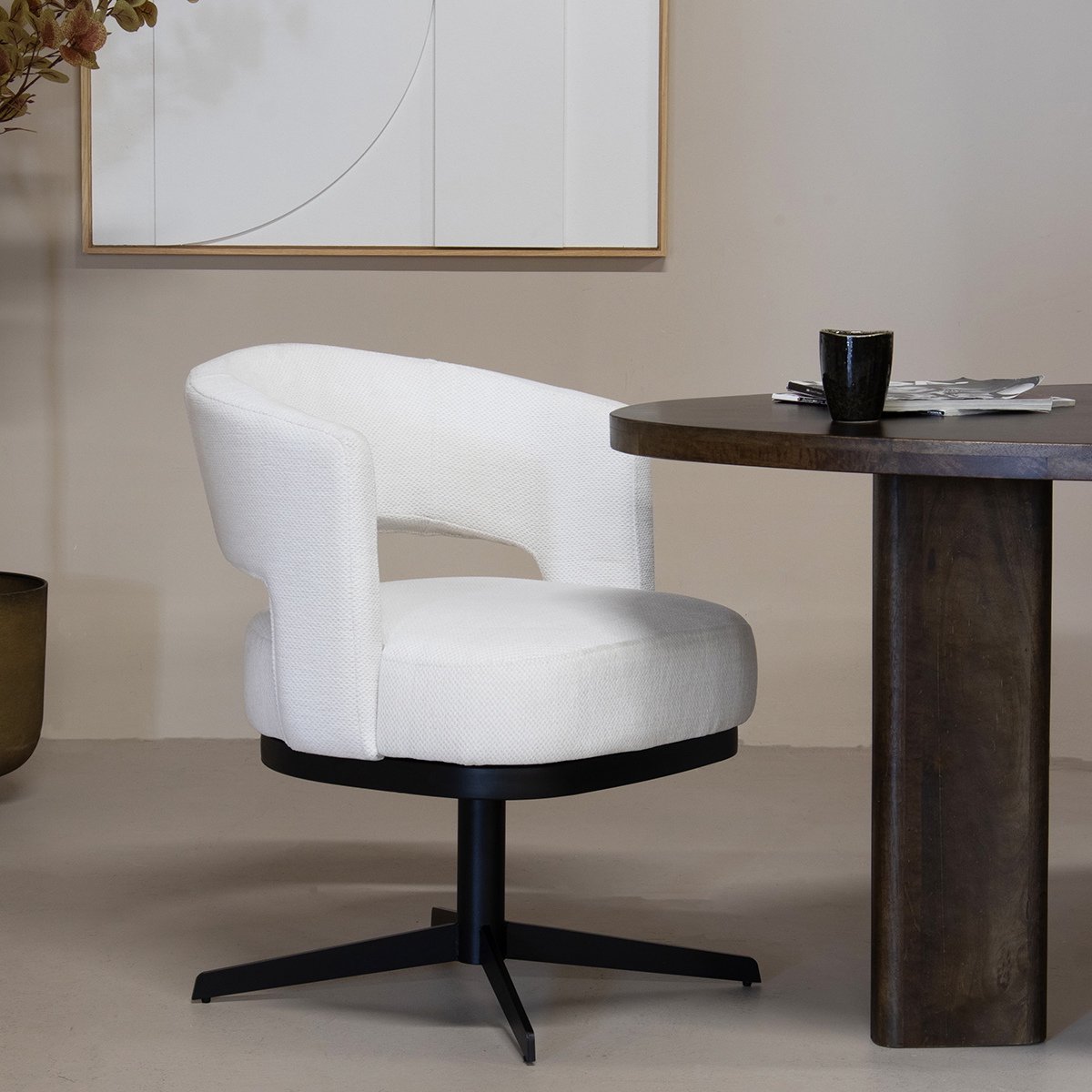 DÉJA Living Eetkamerstoel Louis - Stof/Metaal - Beige - Set van 2