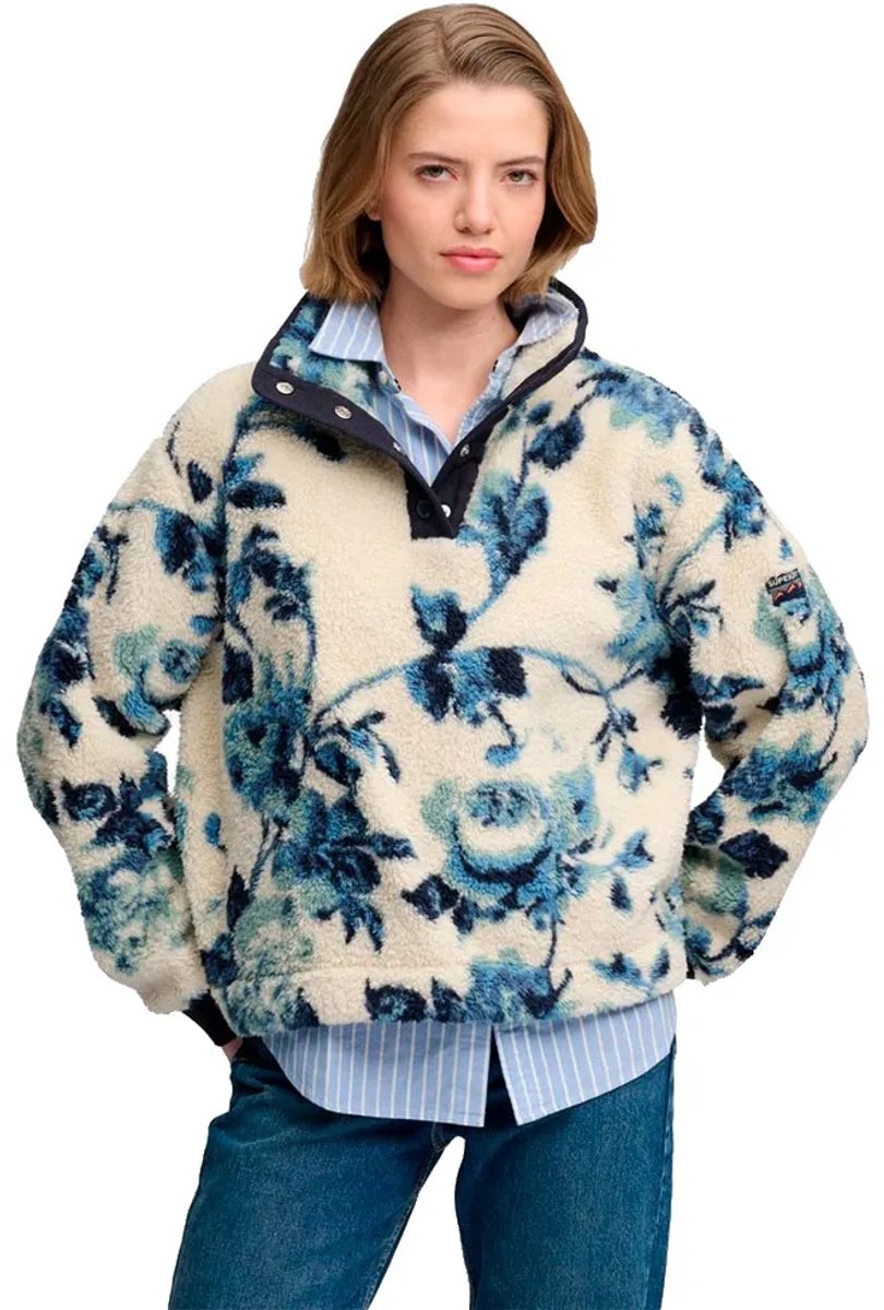 Superdry Super Soft Printed Henley Sweatshirt 2XS Vrouw Blauw