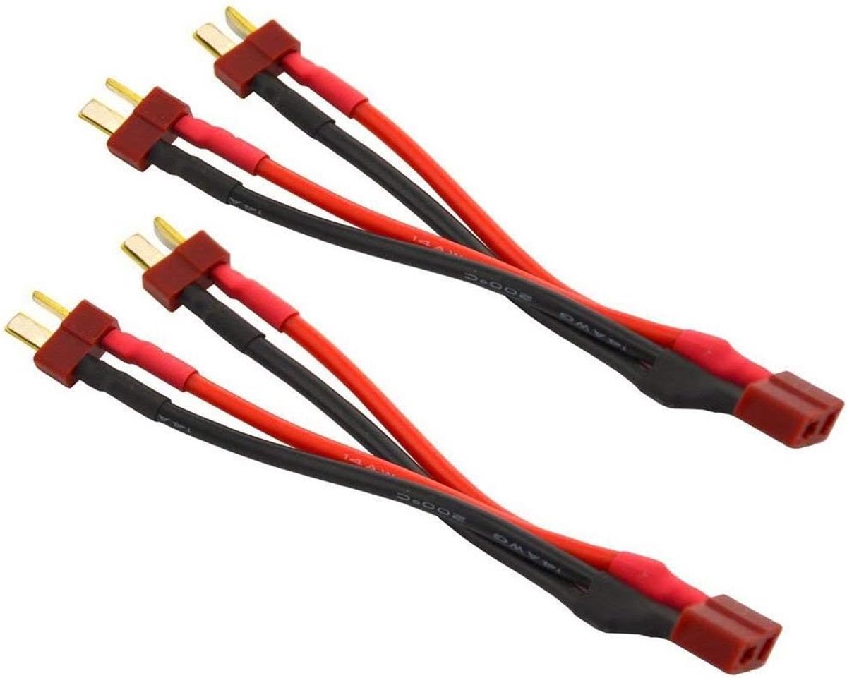 2pcs Deans T Plug Parallel Plug Y Cable 1 Bus to 2 Male Connector Deans T-Plug Parallel Battery Adapter - ShopVlot
