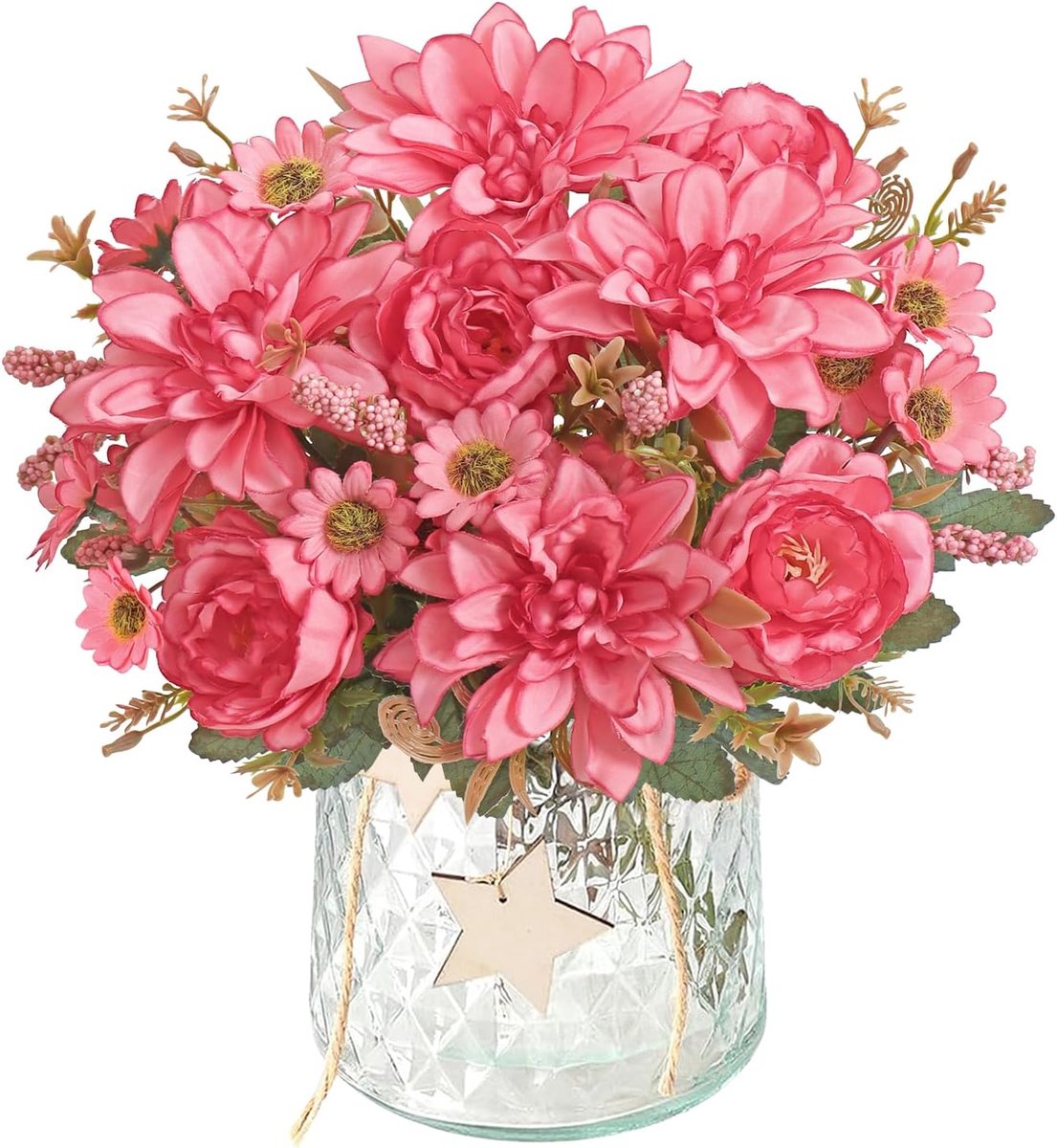 Kunstbloemen boeket 31 cm - Dahlia's en rozen - Luxe zijden bloemen - Perfect voor tafeldecoratie - ShopVlot