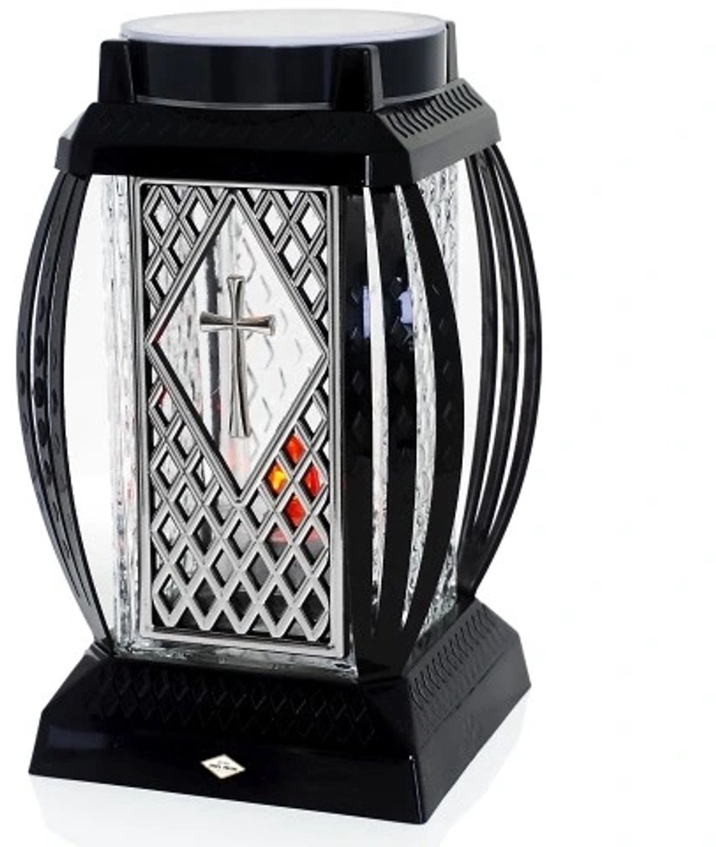 Merloos Zonne-LED Graflicht 25cm Zilver Kruis Motief Glas Klassiek