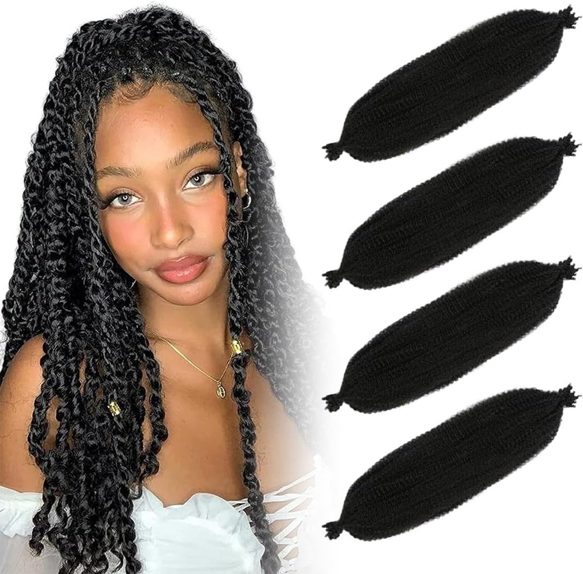 Afro Twist Haar Extensions 30.5 cm - Pre-Gescheiden Synthetisch - Lichtgewicht en Niet In de Knopen - ShopVlot