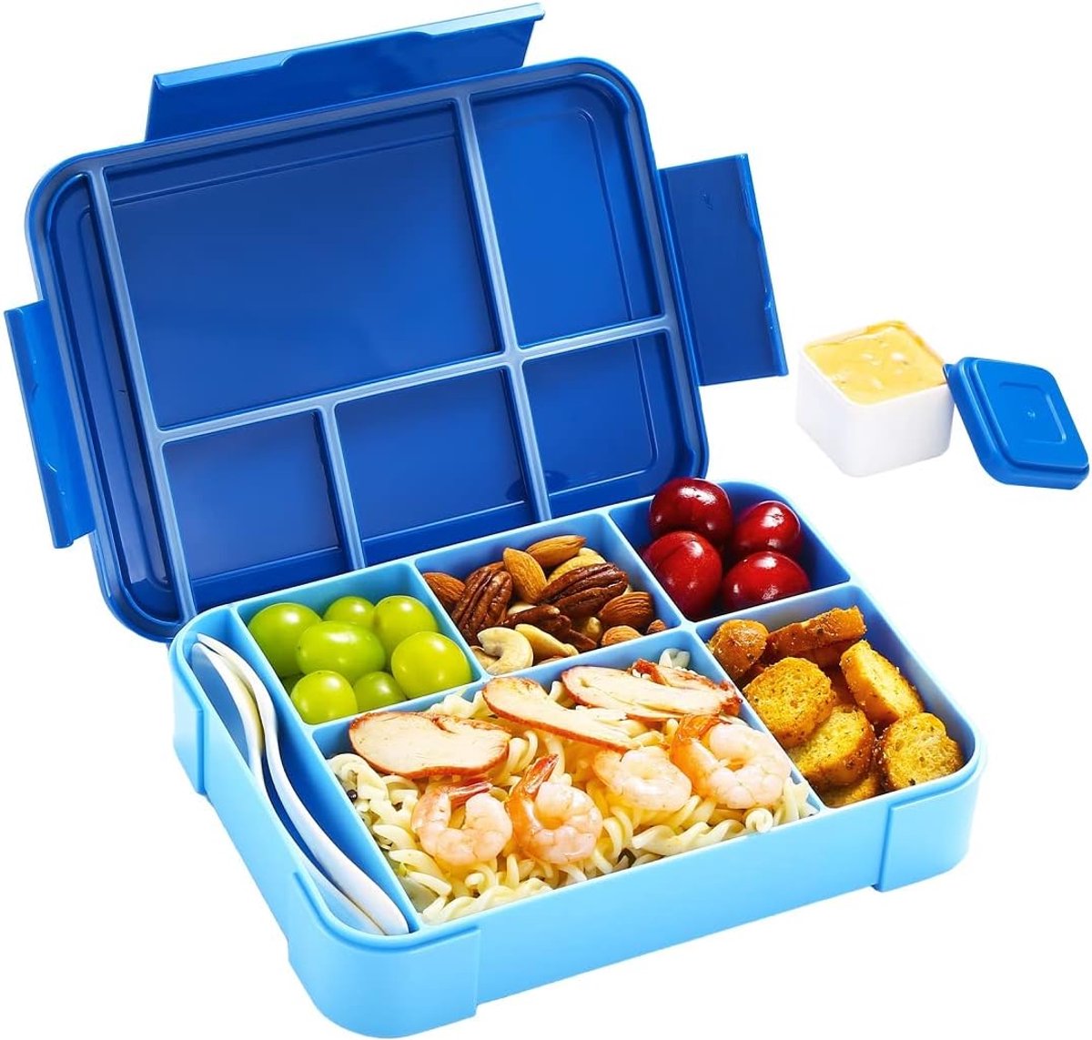 Lunchbox 1300 ml - BPA-vrije Bento Box met 5 Vakken - Lekdichte Broodtrommel voor School - Geschikt voor Magnetron en Vaatwasser - Voor Jongens en Meisjes - Blauw