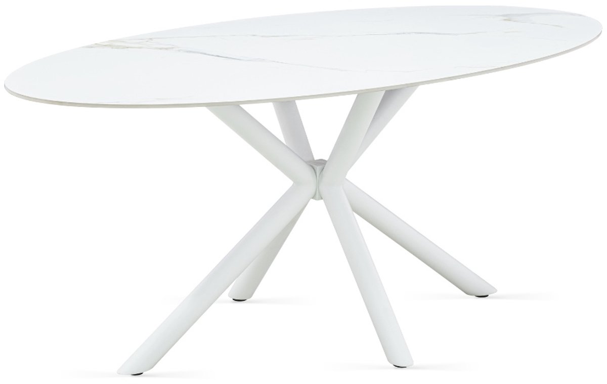 Giga Meubel Ovale Eettafel Roxy - 180x90x75cm - Keramisch Wit - Kruispoot - 4-6 Personen