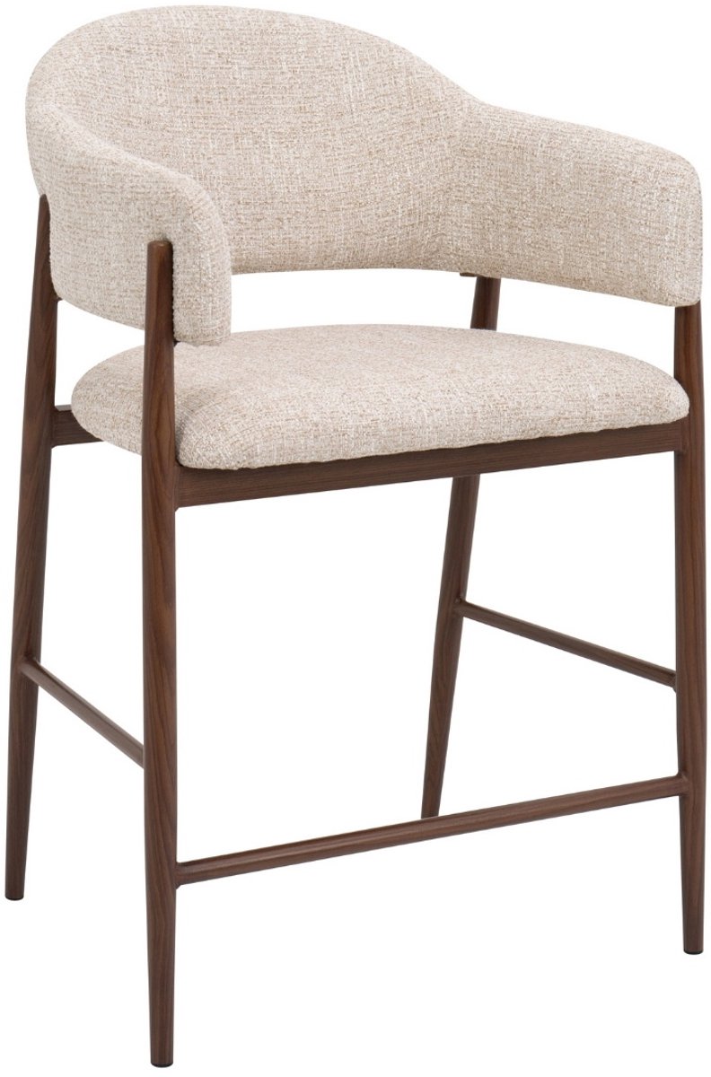 DÉJA Living Barstoel Dénia - Beige/Walnoot Stof - Zithoogte 65cm - Set van 2
