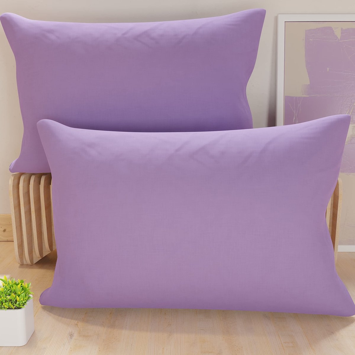 Famanu Set van 2 kussenslopen van microvezel, 50 x 70 cm, decoratief voor slaapkamer en bank, effen paars