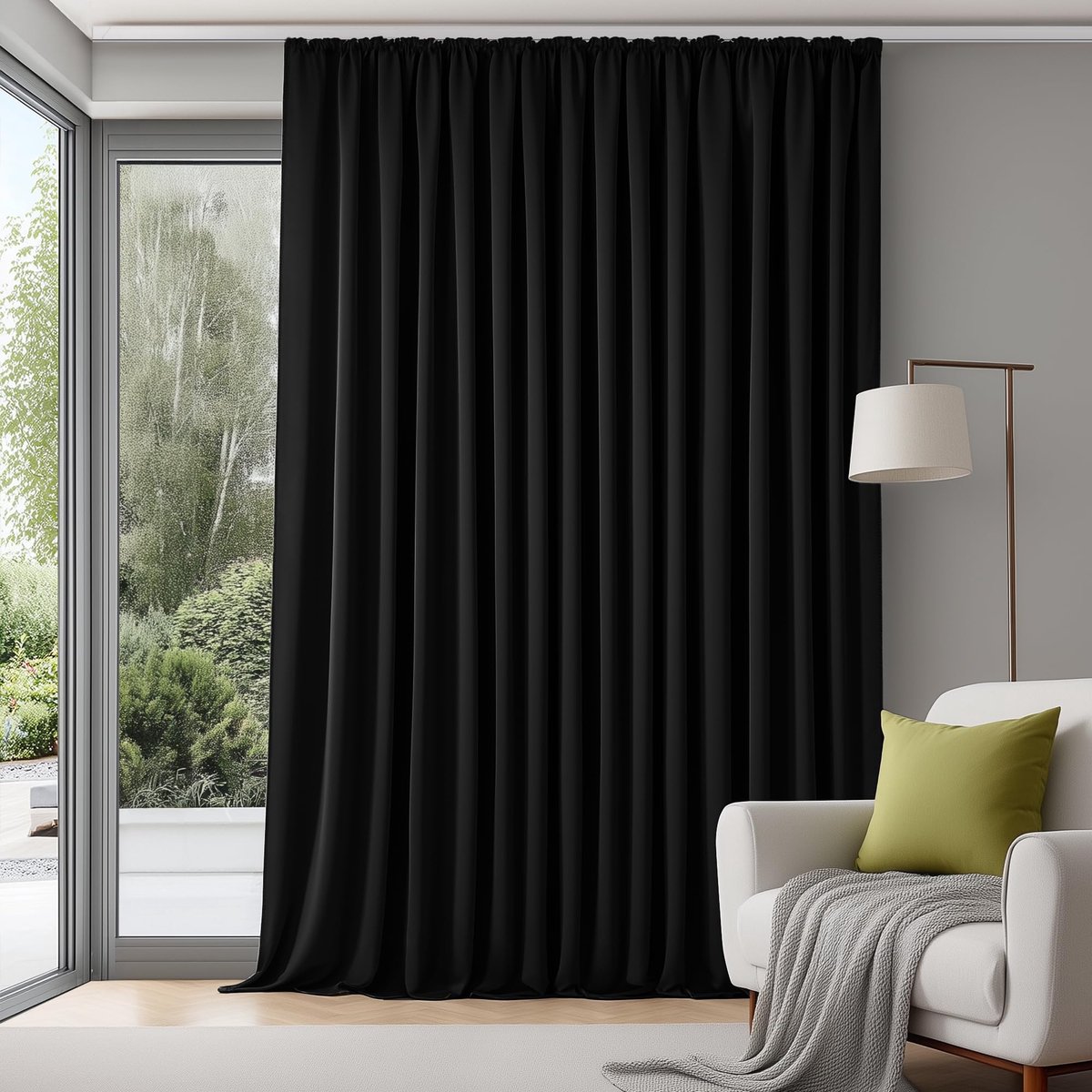 Famanu Verduisterend gordijn, 280 x 245 cm, zwart, ideaal voor het blokkeren van licht