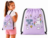 Unicorn Gymtas Meisjes – Paars Trekkoord Rugzakje – Zwemtas & Sporttas Kinderen 4-12 Jaar – 33 x 39 cm
