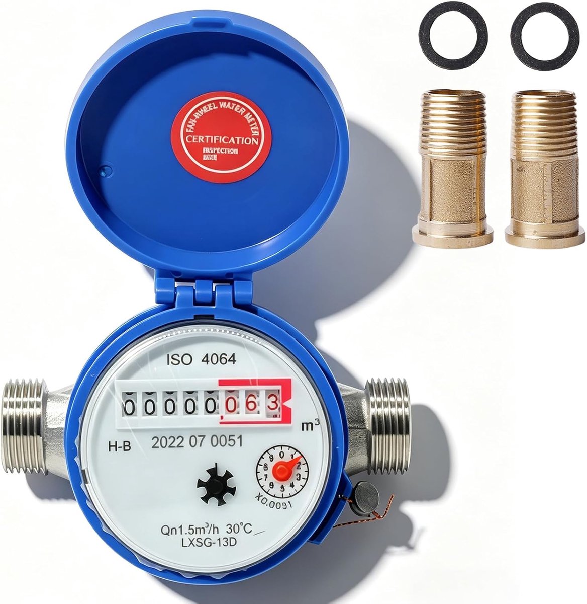 Watermeter voor de tuin, 1/2 inch, 15 mm, tuinwatermeter, geijkt, koudwatermeter met beschermhoes en armaturen - ShopVlot