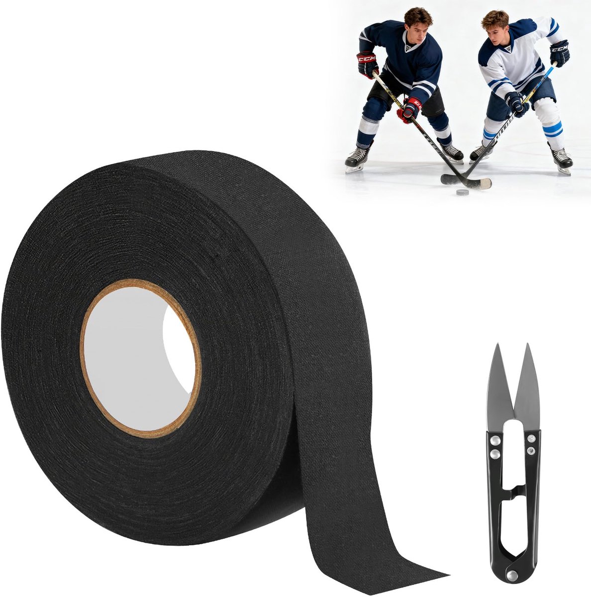 Hockey Tape 25mm x 25m met Schaar, Rutschvast en Zelfklevend (Zwart)