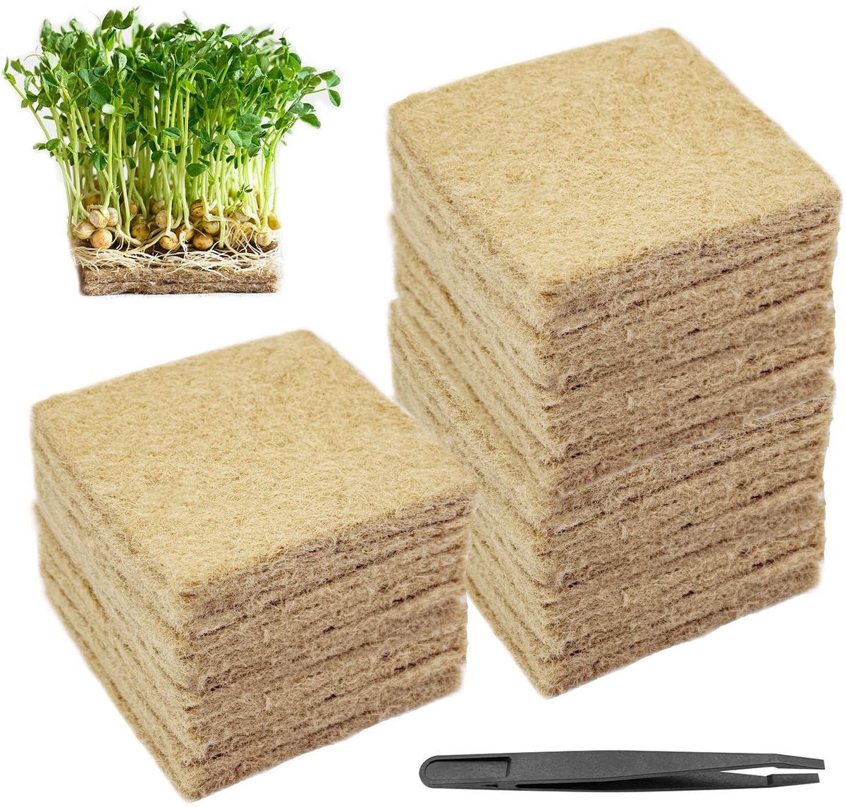 Jiehaojia Microgreens Jute kweekmatten, 420 g/m², 100 x 100 x 5 mm, 24 stuks - ShopVlot