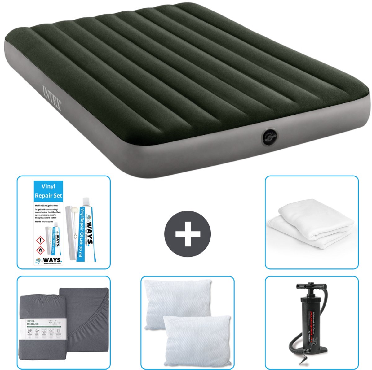 Intex Luchtbed - 2-Persoons - 152 x 203 x 25 cm - Groen - Inclusief Accessoires CB9