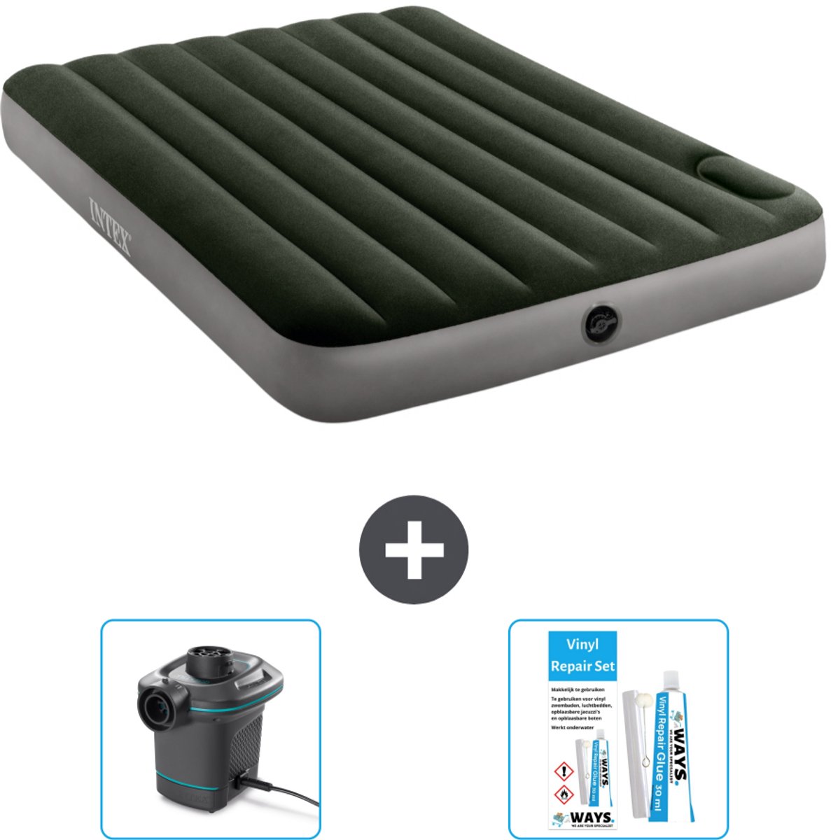 Intex Luchtbed - Twijfelaar - 137 x 191 x 25 cm - Groen - Accessoires CB14