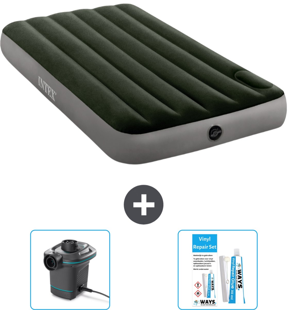Intex Luchtbed - 1-Persoons - 99 x 191 x 25 cm - Groen - Accessoires CB14