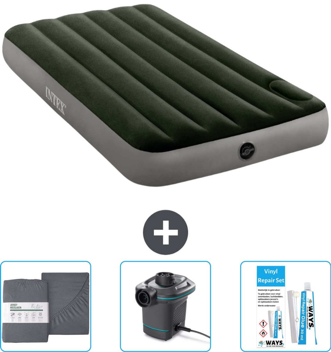 Intex Luchtbed - 1-Persoons - 99 x 191 x 25 cm - Groen - Accessoires CB12