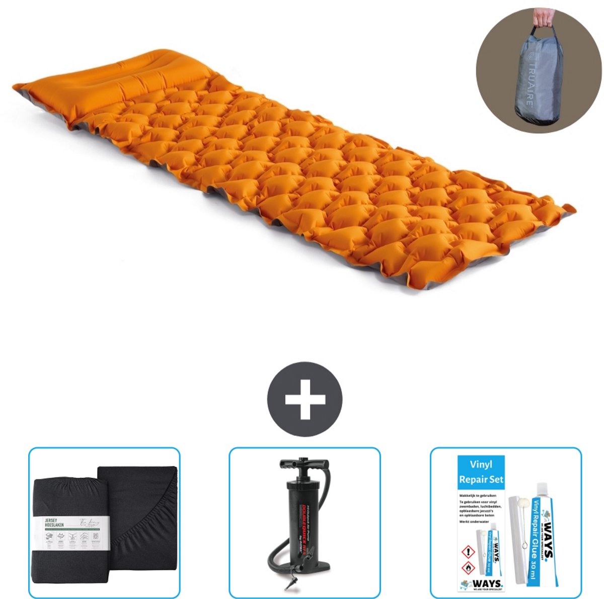 Intex Campingmat - 1-Persoons - 71 x 191 x 11 cm - Oranje - Inclusief Hoeslaken - Pomp en Reparatieset