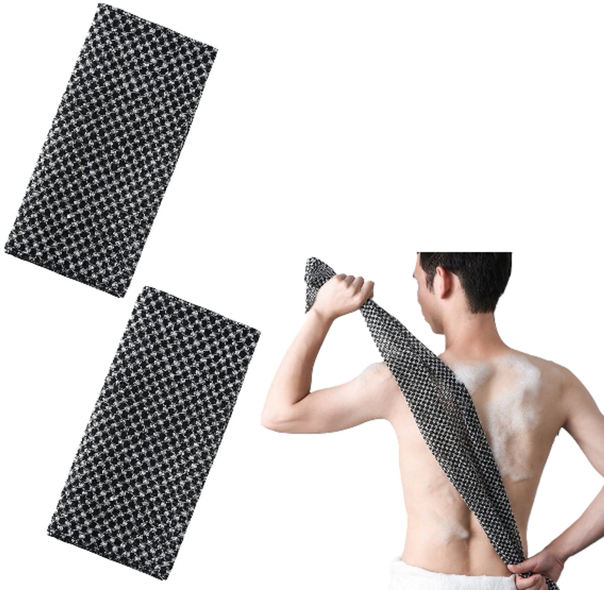 2 Stuks Body brush back washer – Rugscrubberset - Badhanddoeken - Scrubdoek voor lichaamsreiniging en massage - Bad of douche - Grijs - LOUZIR