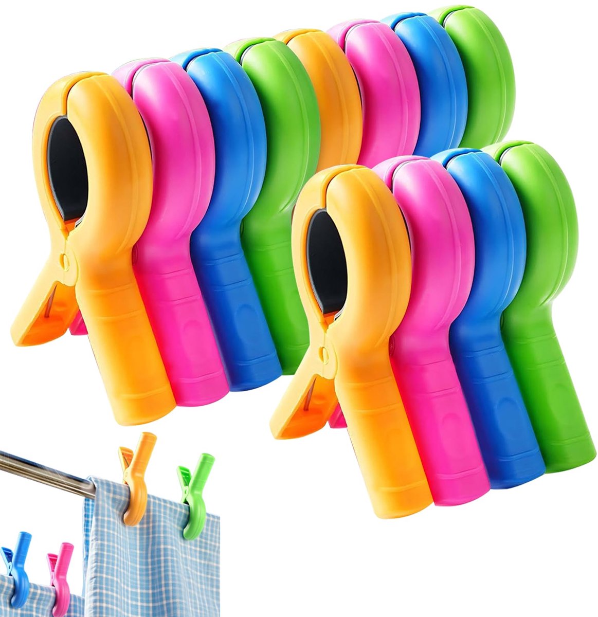 Tbintul 12 stuks handdoekklemmen voor strandstoelen, winddichte wasknijpers, handdoekclips voor strandstoelen - ShopVlot