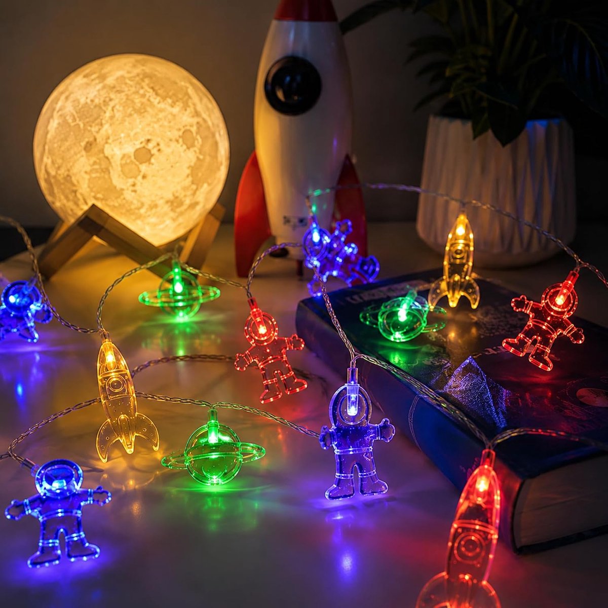 ALEGRE Weltall Fairy Lights Children's Room Boy 1.5 m 10 LED Astronaut Rocket Planets Fairy Lights Battery Colourful - ShopVlot