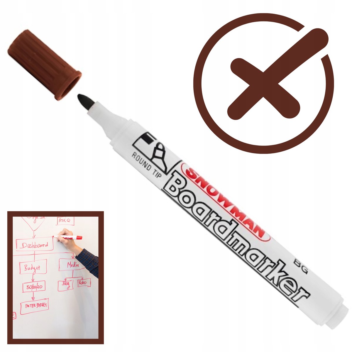 Snowman Bruine Whiteboard Stift - Vegen Makkelijk, 1.5-3mm