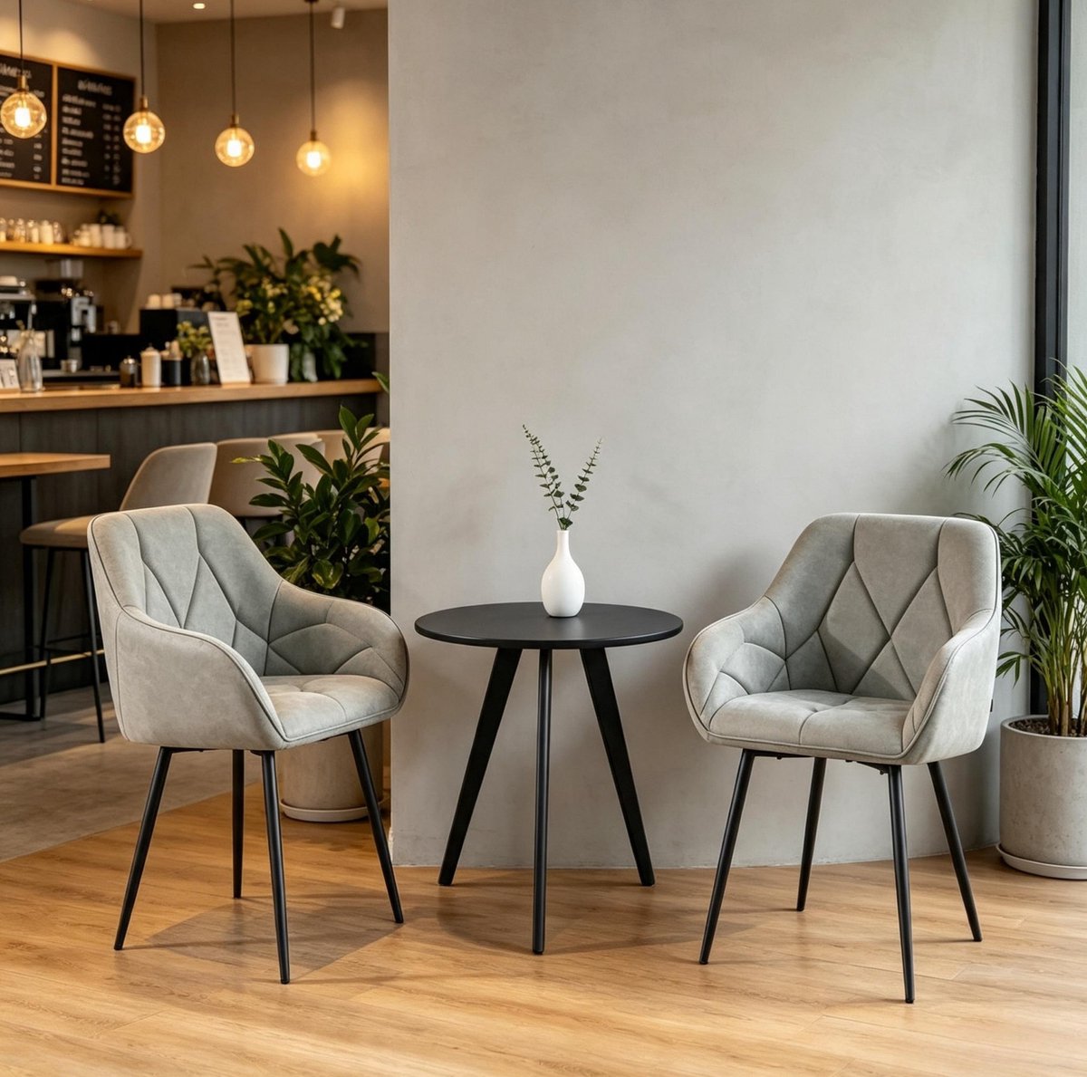 FloraGrace Eetkamerstoel Set van 2 - Kuipstoel met Armleuningen en Ergonomische Rugleuning - Modern Voor Eetkamer en Woonkamer - Kunstleer - Grijs
