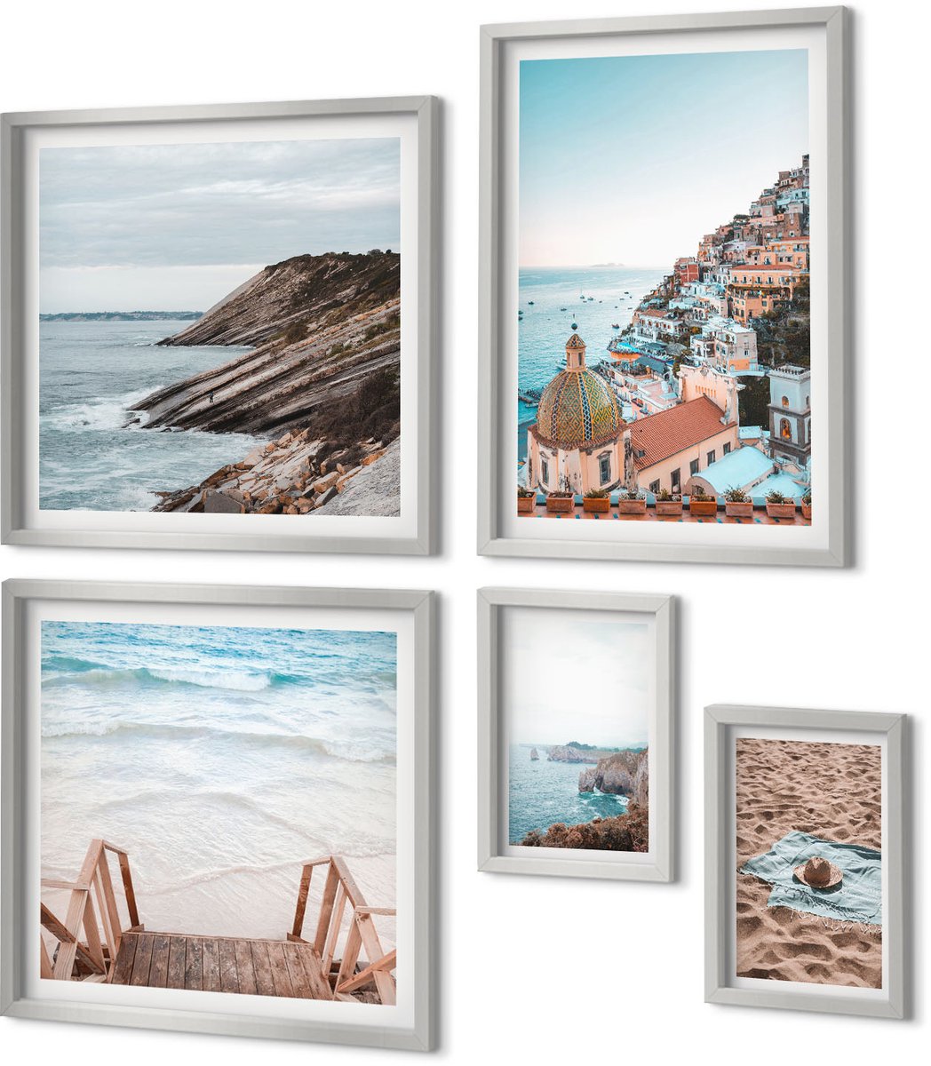 Coloray 5-Delige Schilderij Set - Meer Met Boten, Herten En Berglandschap - 20 x 30 cm - Stijlvolle Wanddecoratie - Interieur - Interieur Decoratie