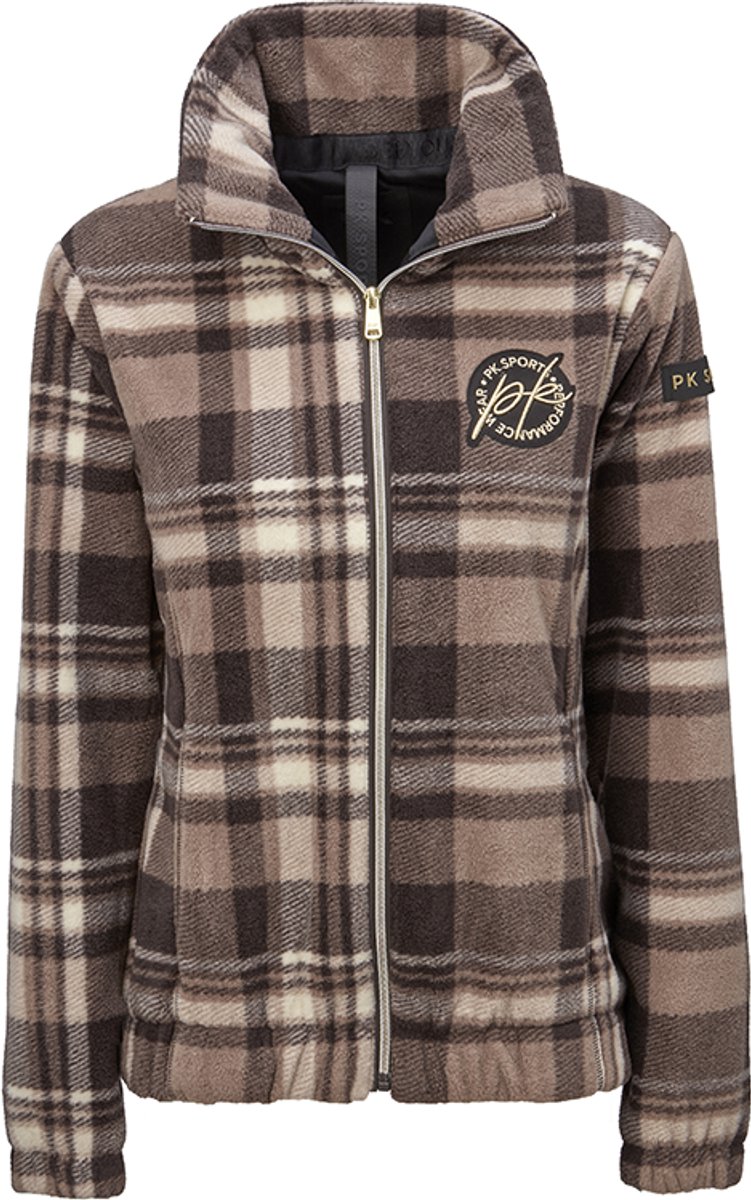 PK International - Timber - Fleecevest - Vest - Ritszakken - Ruitpatroon - Hoge kraag - Jersey voering - Winddicht - Coffee - Donkerbruin/Beige - S/36