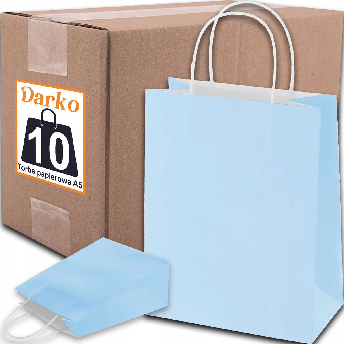 Pastelblauwe papieren tas A5 10 stuks - 22,5x8x18 cm - Eco Kraft