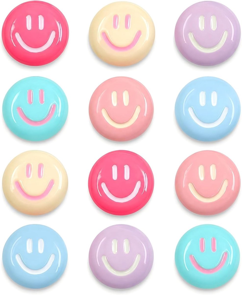 12 stuks koelkastmagneten, smiley, kleurrijk, decoratieve ronde hars-koelkastmagneten, magneten voor magneetbord - ShopVlot
