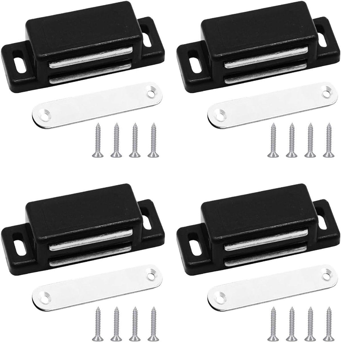 SnelShoppen - 4 Zwarte Magnetische Kastsluiters Met 16 Schroeven Voor Keuken- En Opbergkasten | Veilige Sluiting Voor Lades, Meubeldeuren En Keukenkas