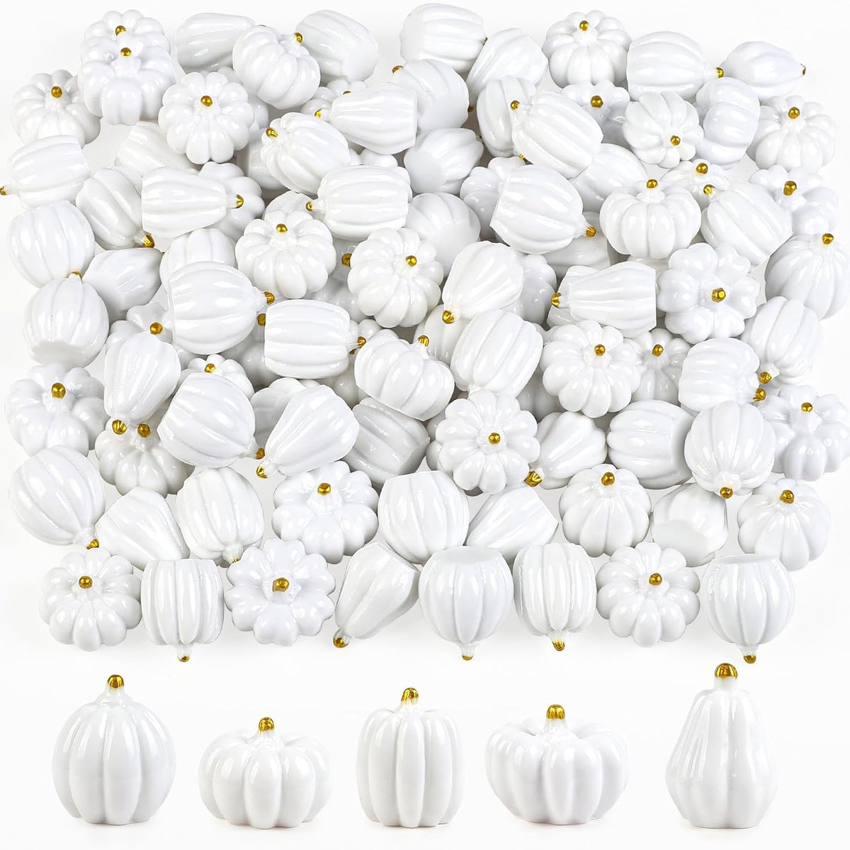 N100Pcs Witte Hars Mini Pompoenen, Herfst Thanksgiving Halloween - ShopVlot