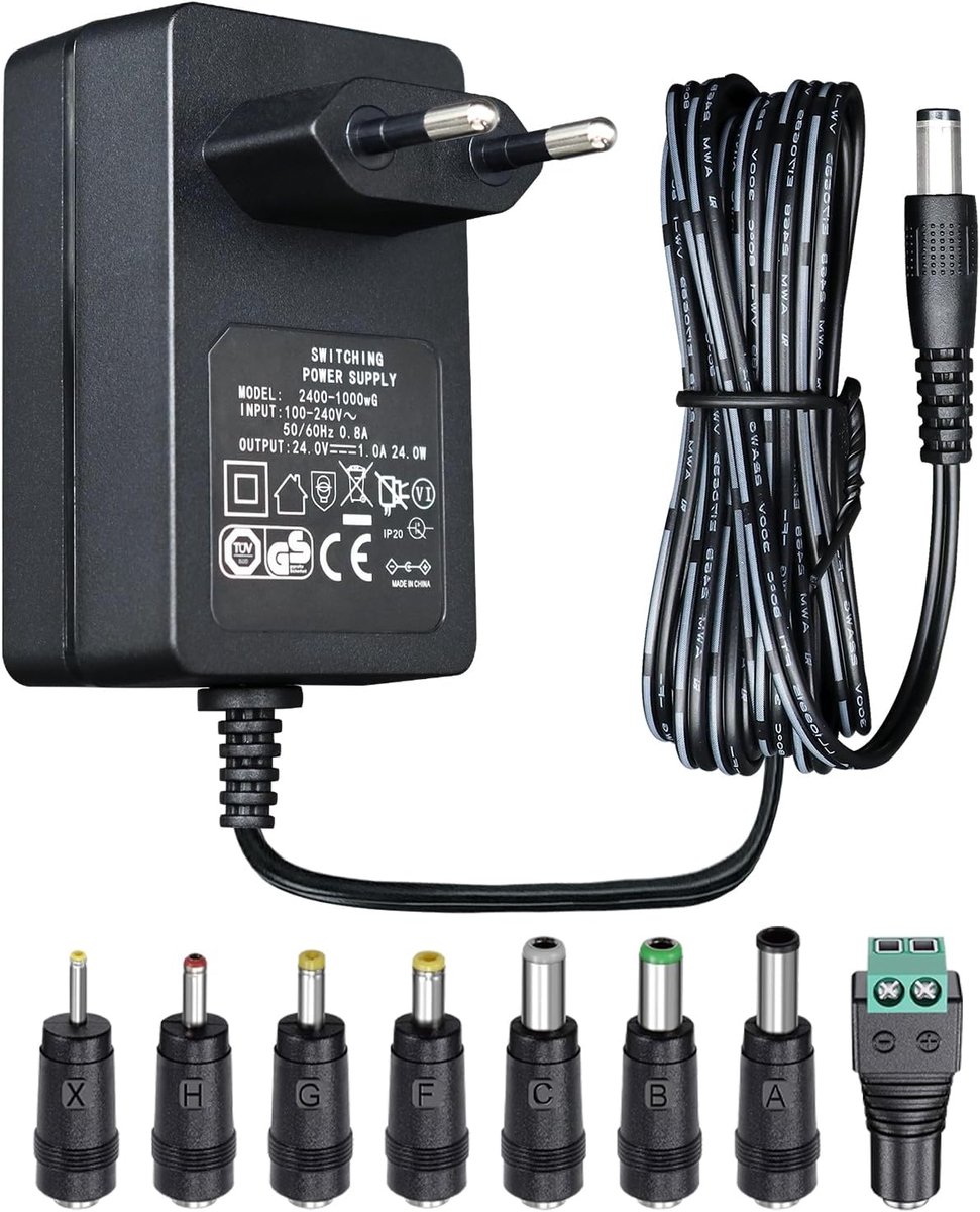 Power adapter 24 V 1 A 1.8 m, AC adapter DC (input 100-240 V, output 24 V 1 A), wall mounted transformer plug with 8 - ShopVlot